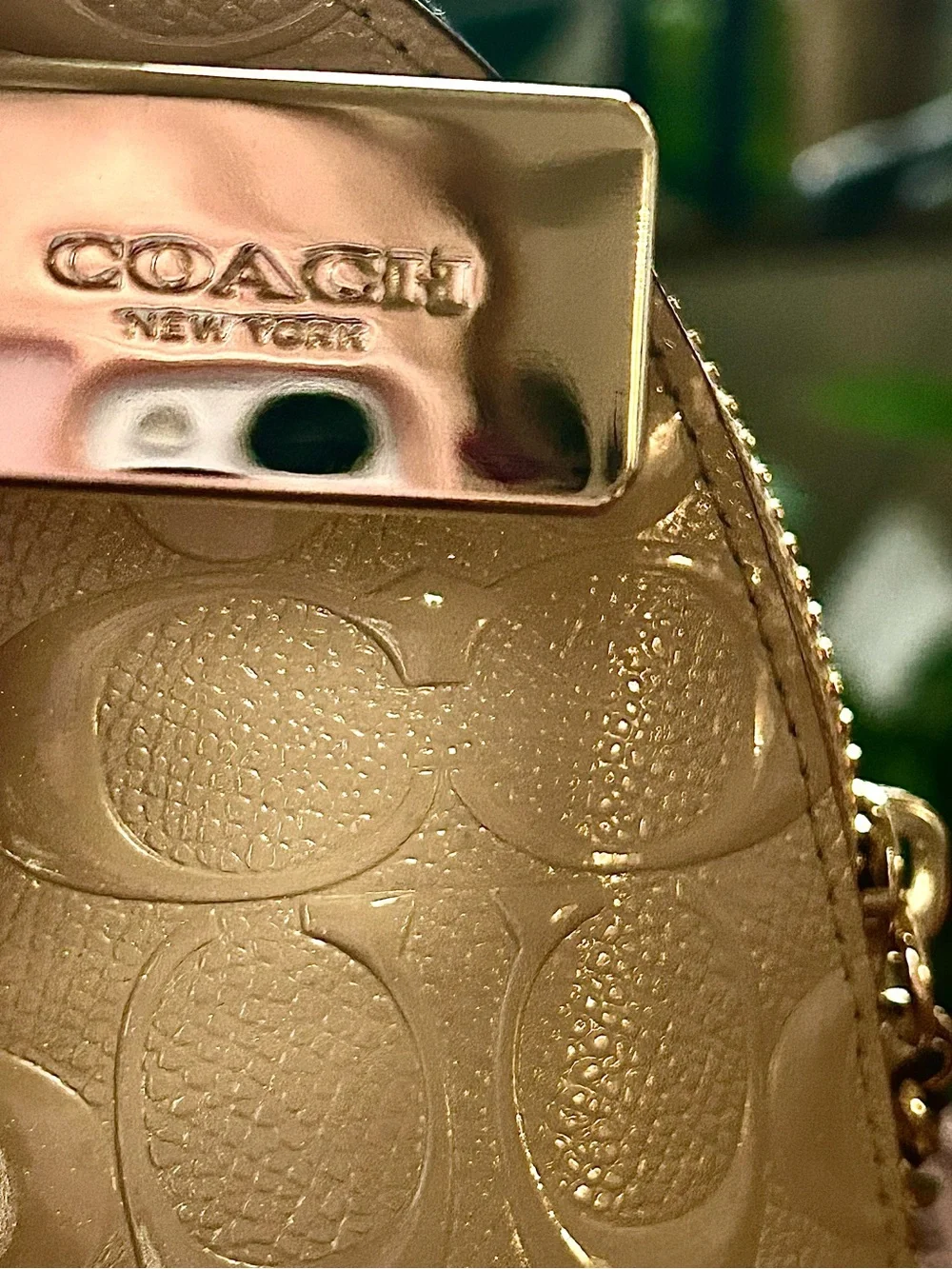 Coach Classic Katy Cream Dome Satchel with Signature Embossing and Gold Hardware